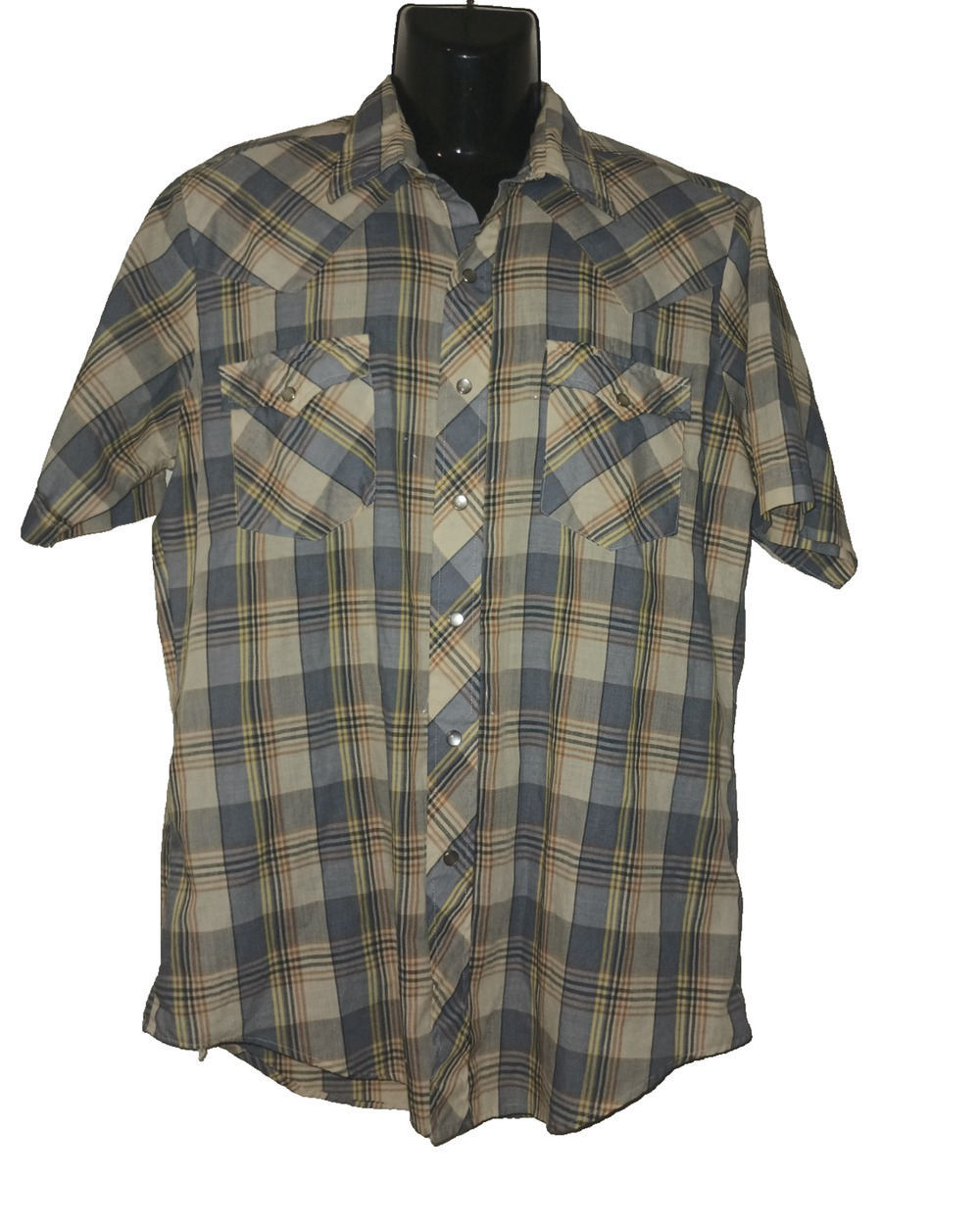 Authentic Western CLB Men’s Blue Plaid Snap Button Shirt Size 16 M015B